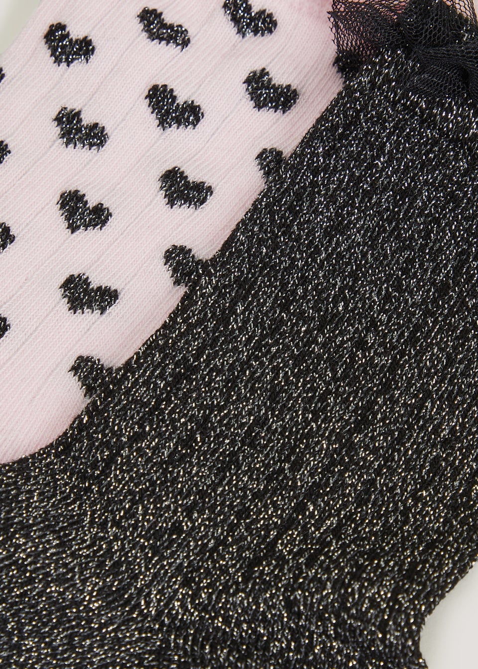 Girls 2 Pack Plain & Heart Frill Socks (Younger 6-Older 5.5)