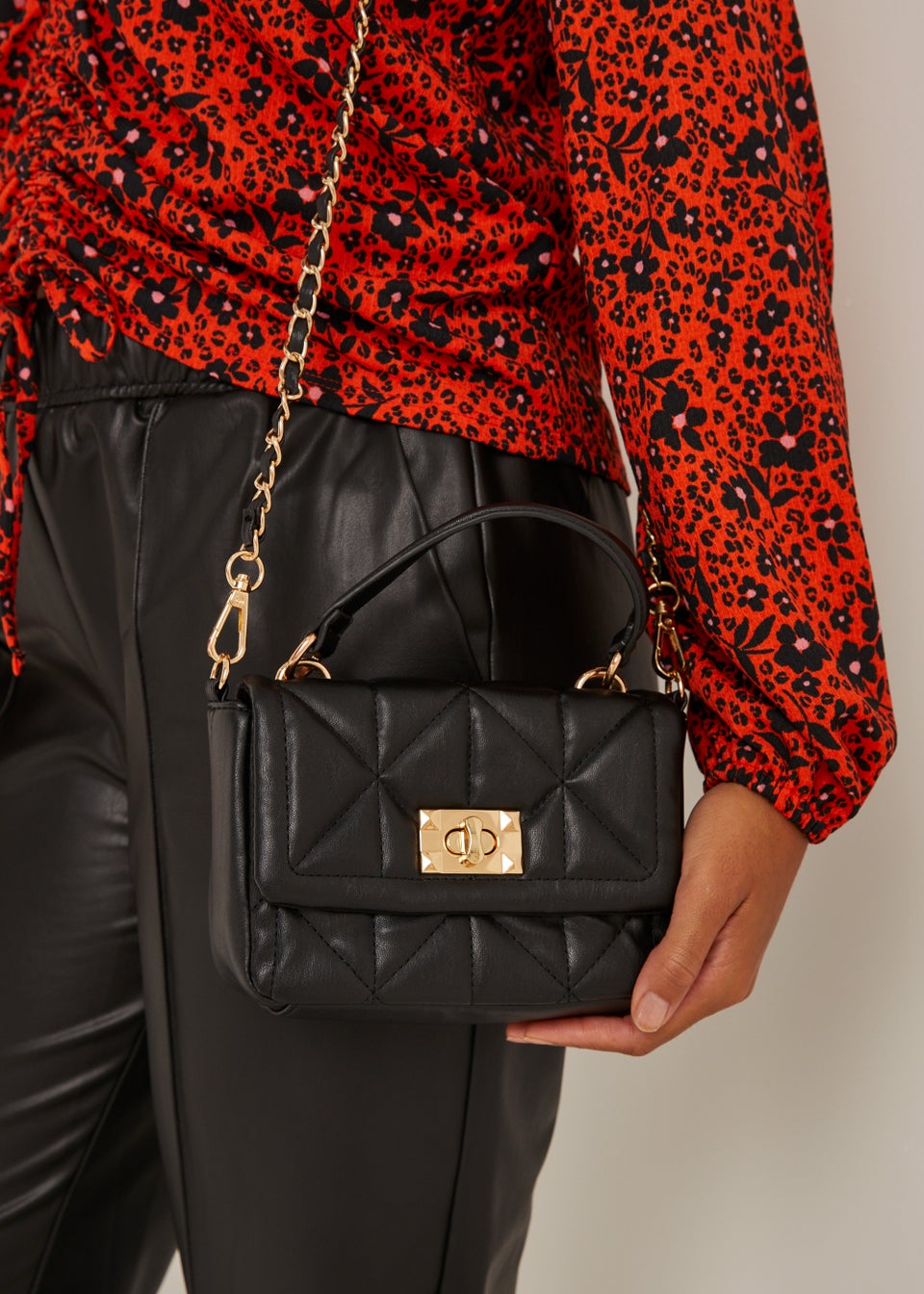 Black Quilted Handle Mini Bag