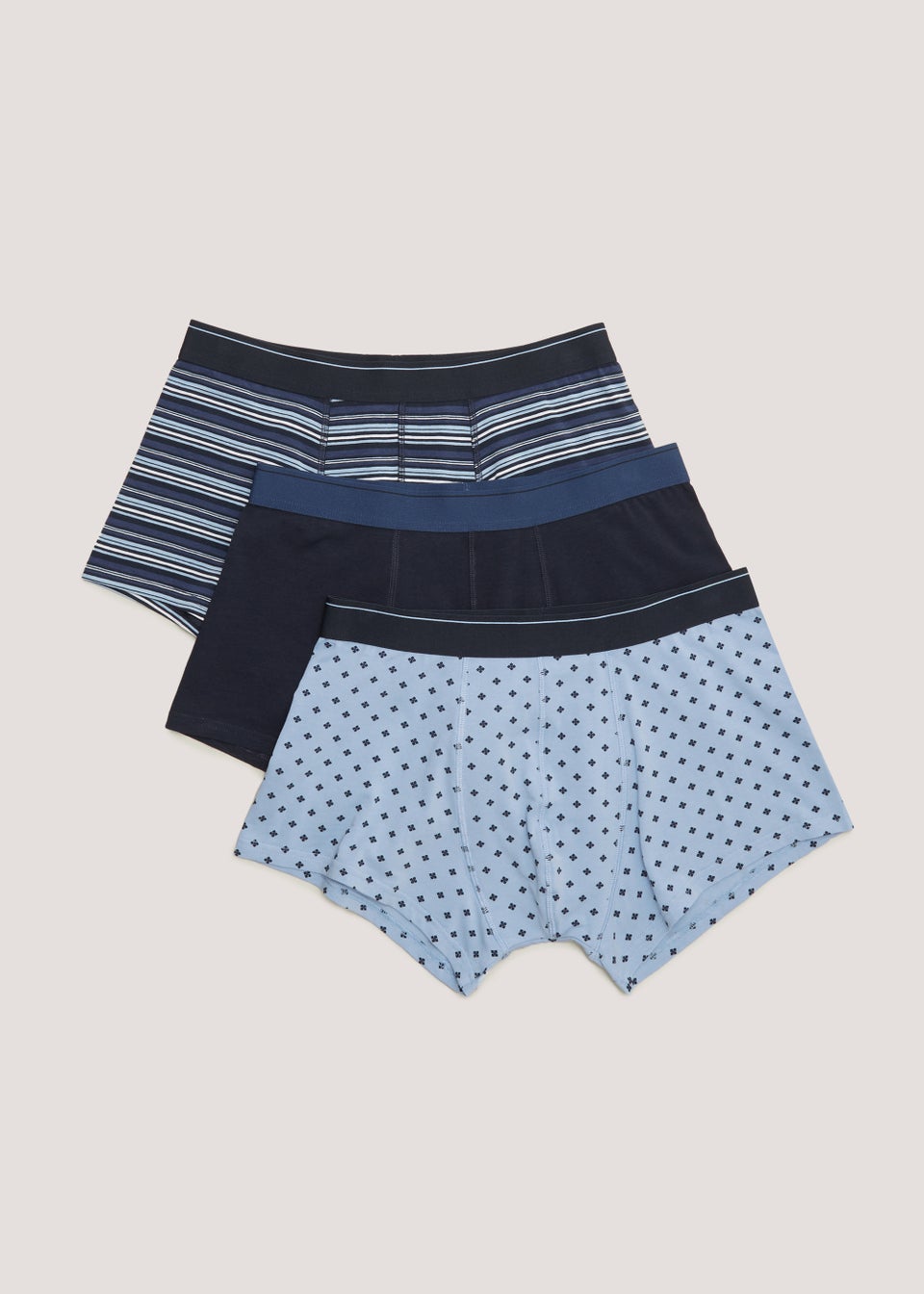 3 Pack Blue Plain & Print Modal Boxers