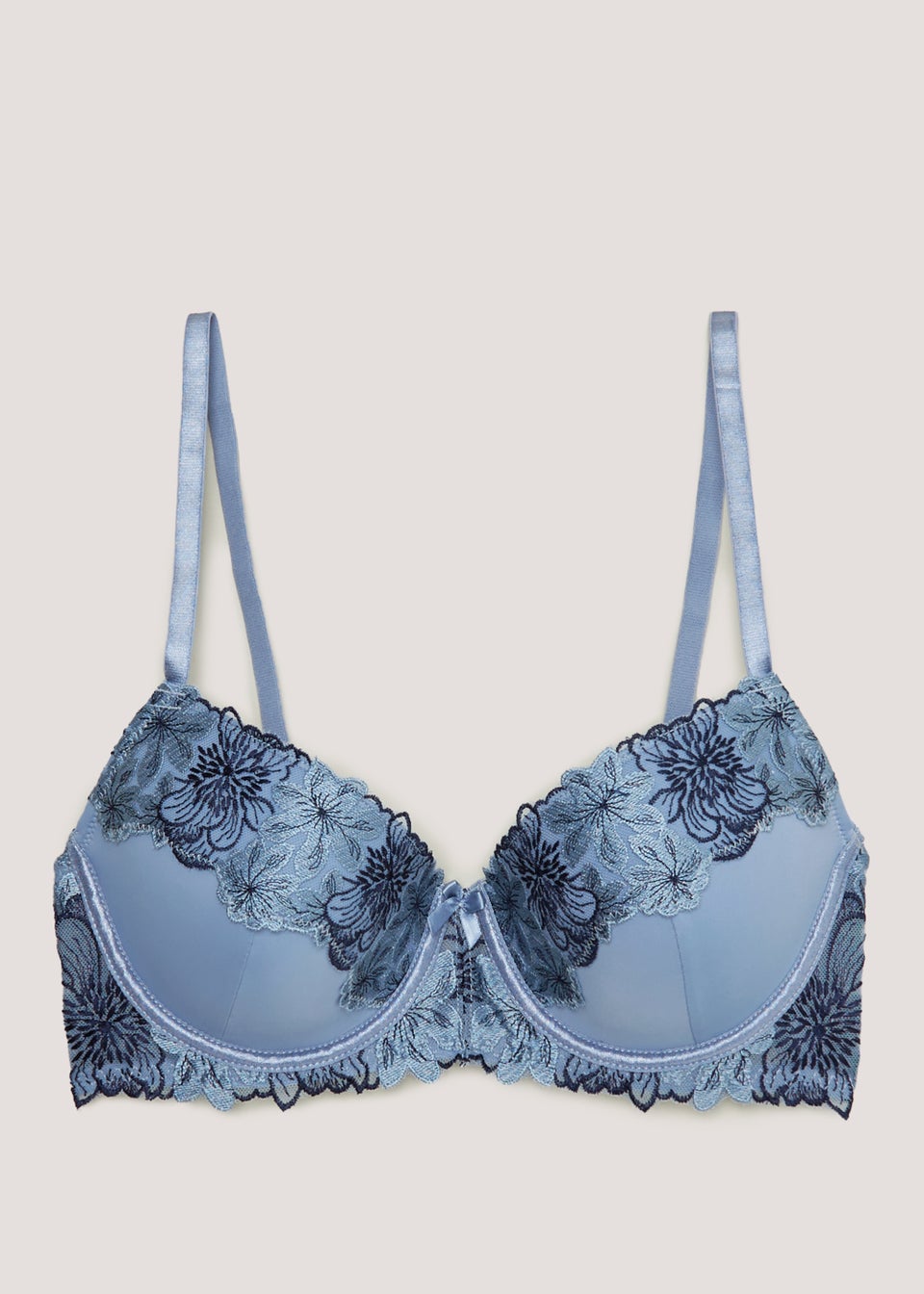 Blue Floral Micro Embroidery Bra - Matalan