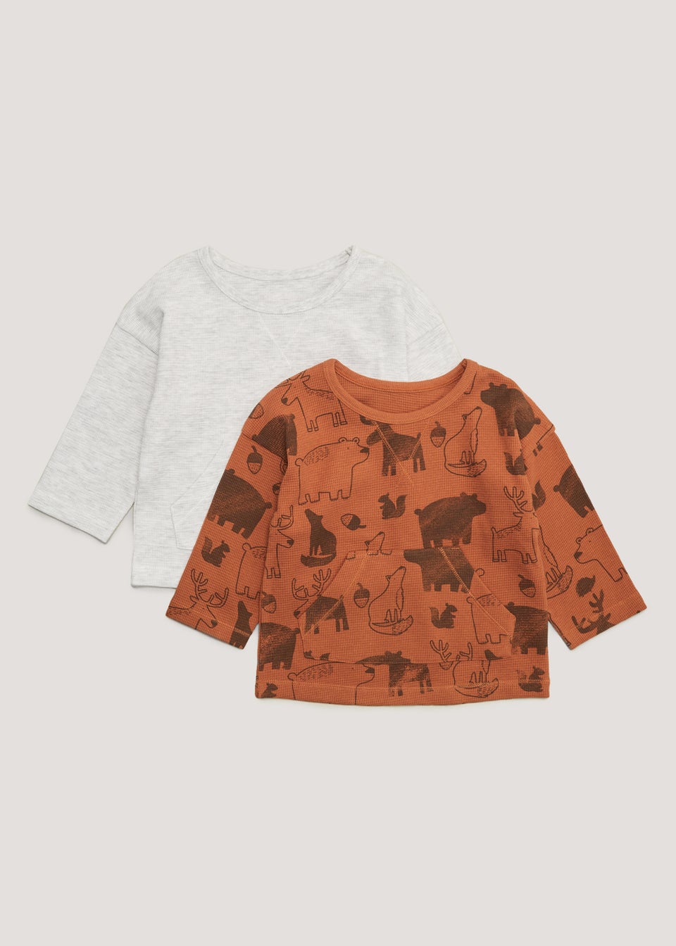 Boys 2 Pack Plain & Wild Animal Long Sleeve T-Shirts (9mths-6yrs)
