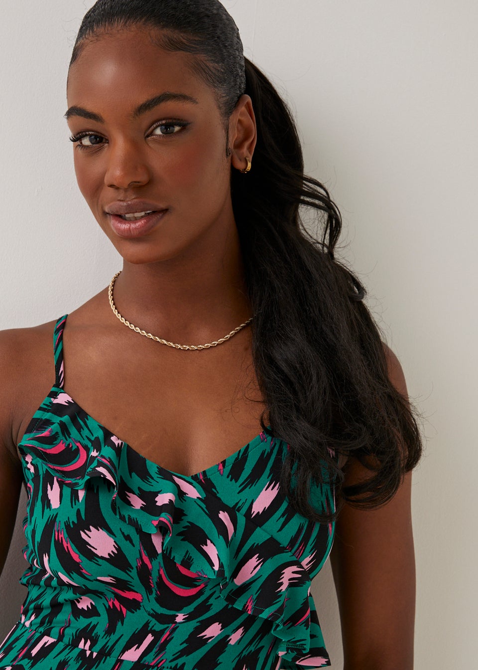Green leopard print top wrap dress