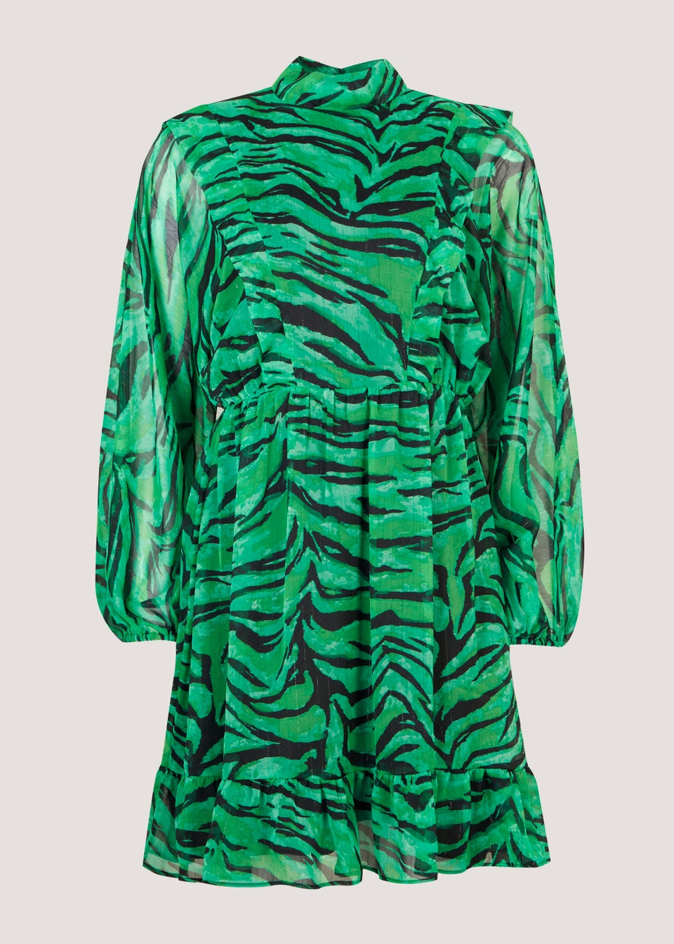 Be Beau Green Zebra Print Pleat Mini Dress Matalan