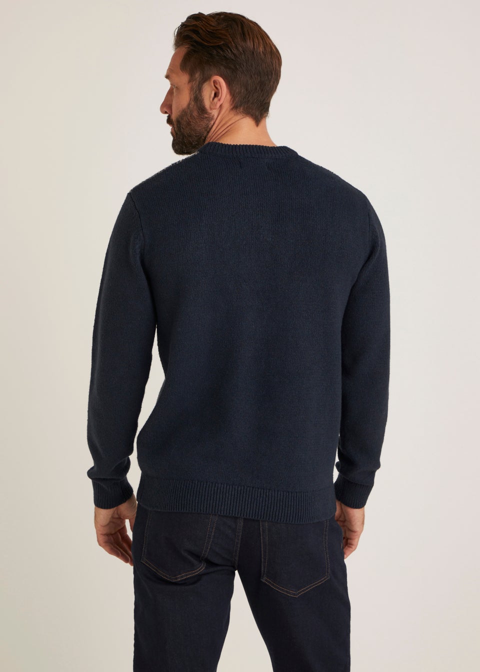 Navy Colour Block Crew Neck Jumper
