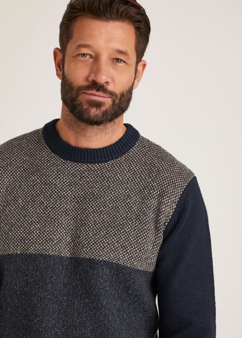 Navy Colour Block Crew Neck Jumper