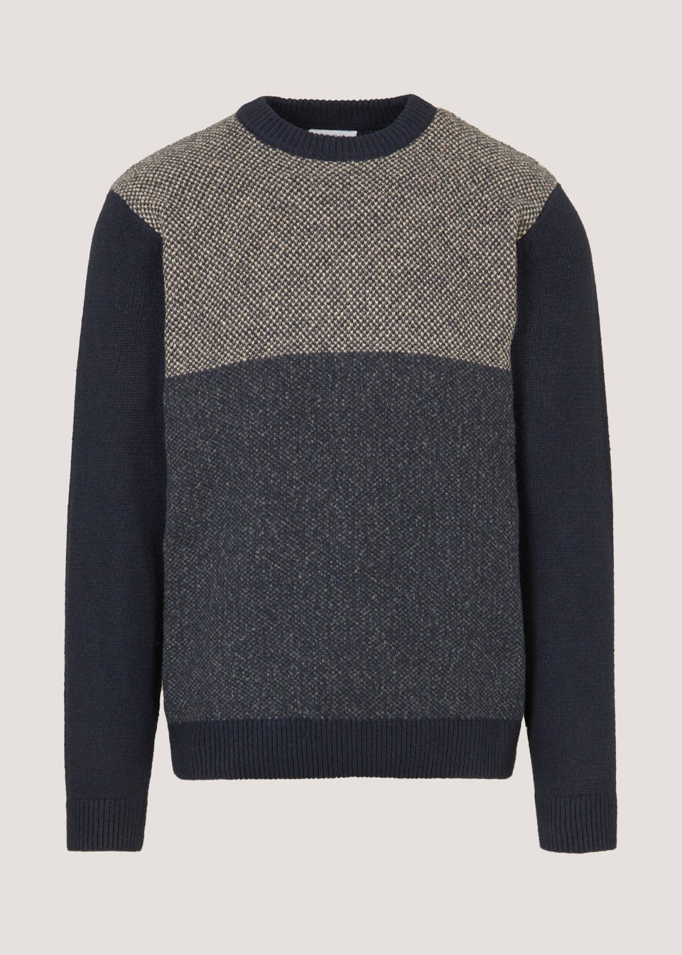 Navy Colour Block Crew Neck Jumper