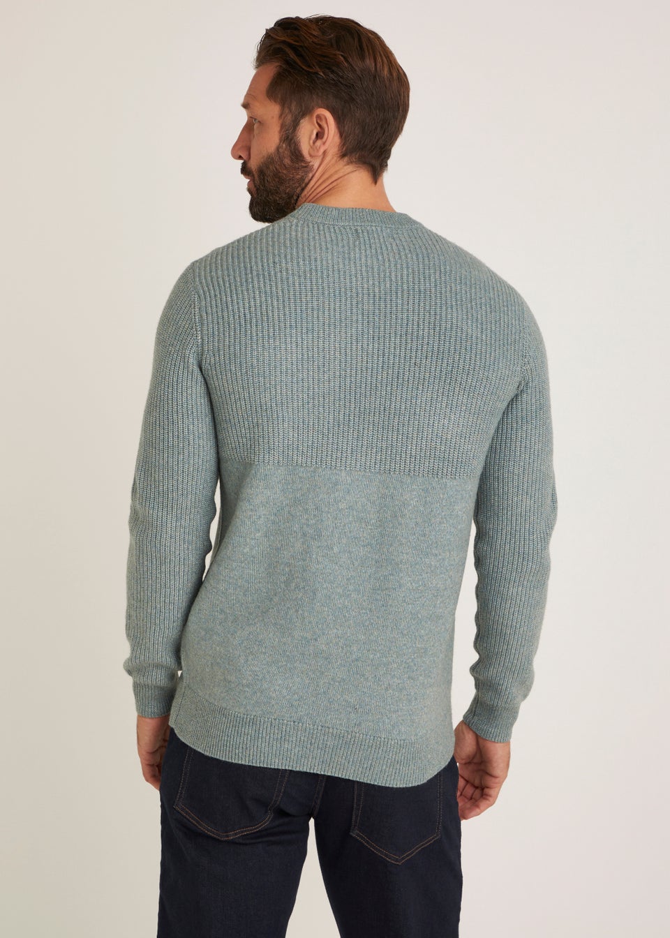 Sage Textured Pocket Crew Neck Jumper