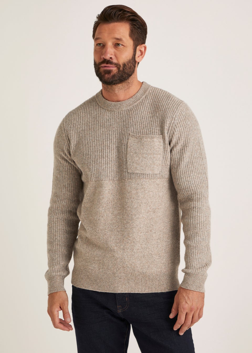 Stone Textured Pocket Crew Neck Jumper
