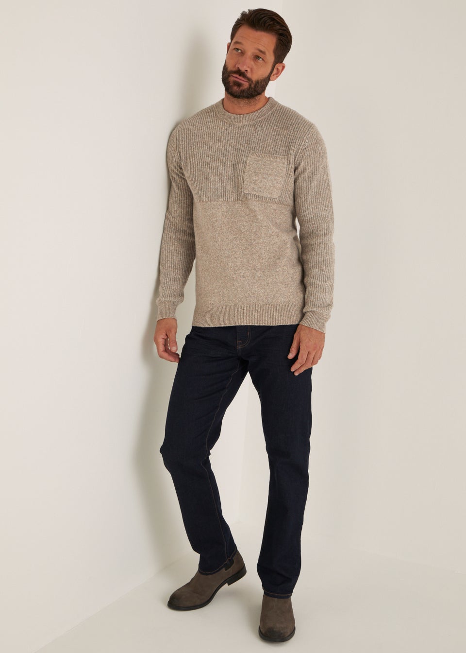 Stone Textured Pocket Crew Neck Jumper