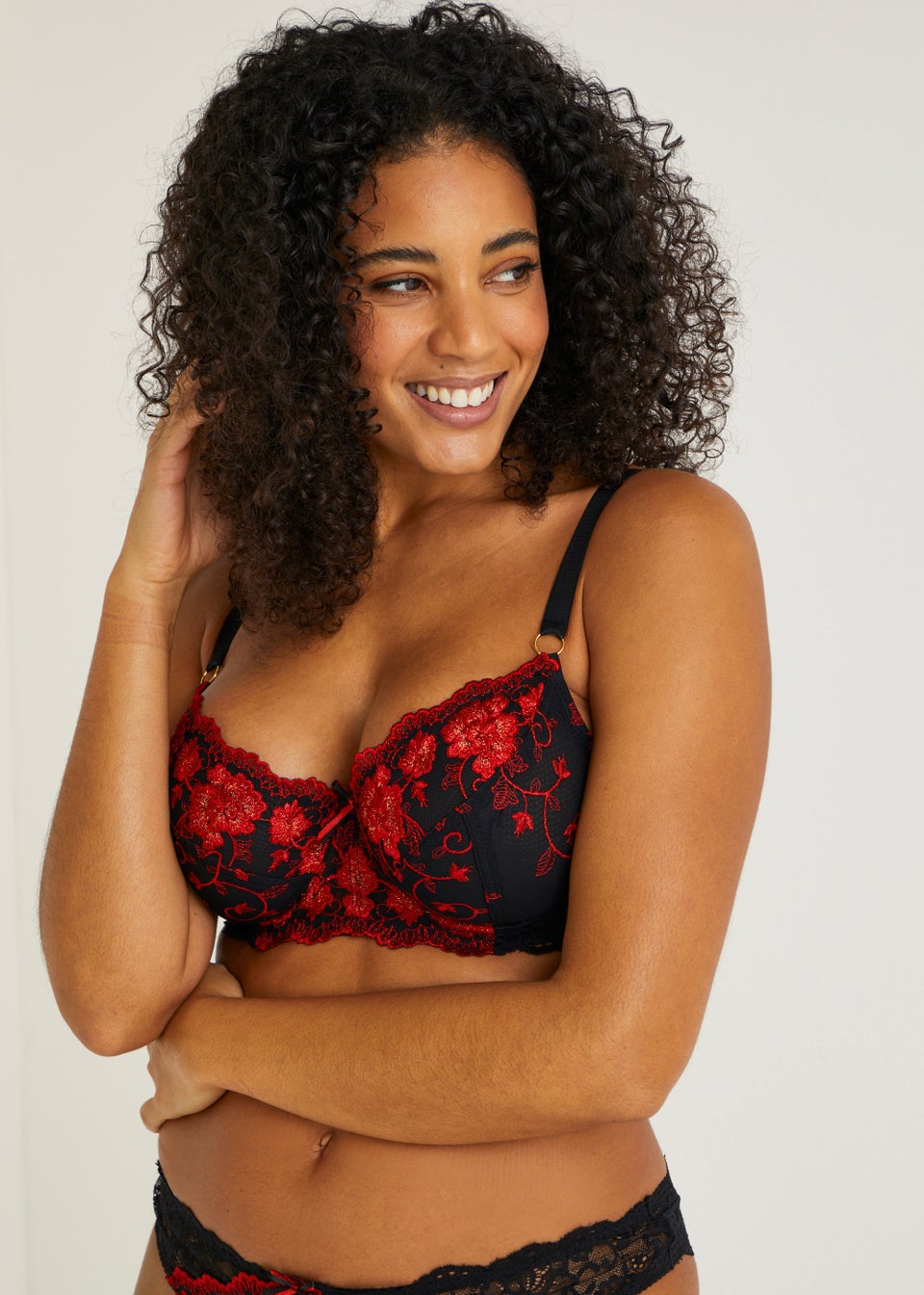 Gorgeous red black floral MATALAN padded Underwired Bra Size 32B