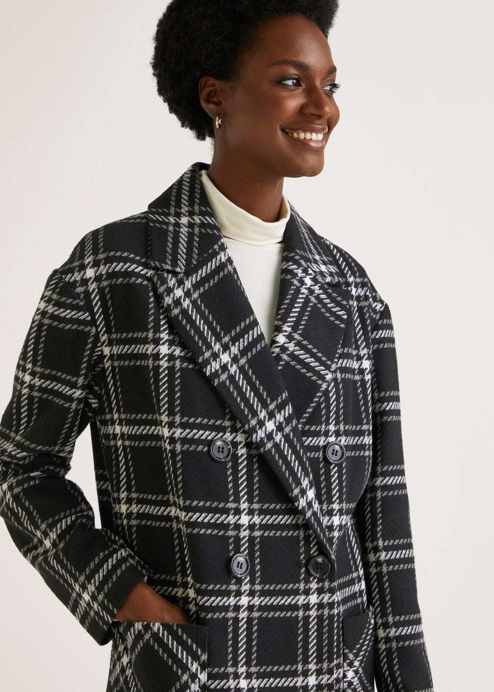 Checked double breasted sales coat
