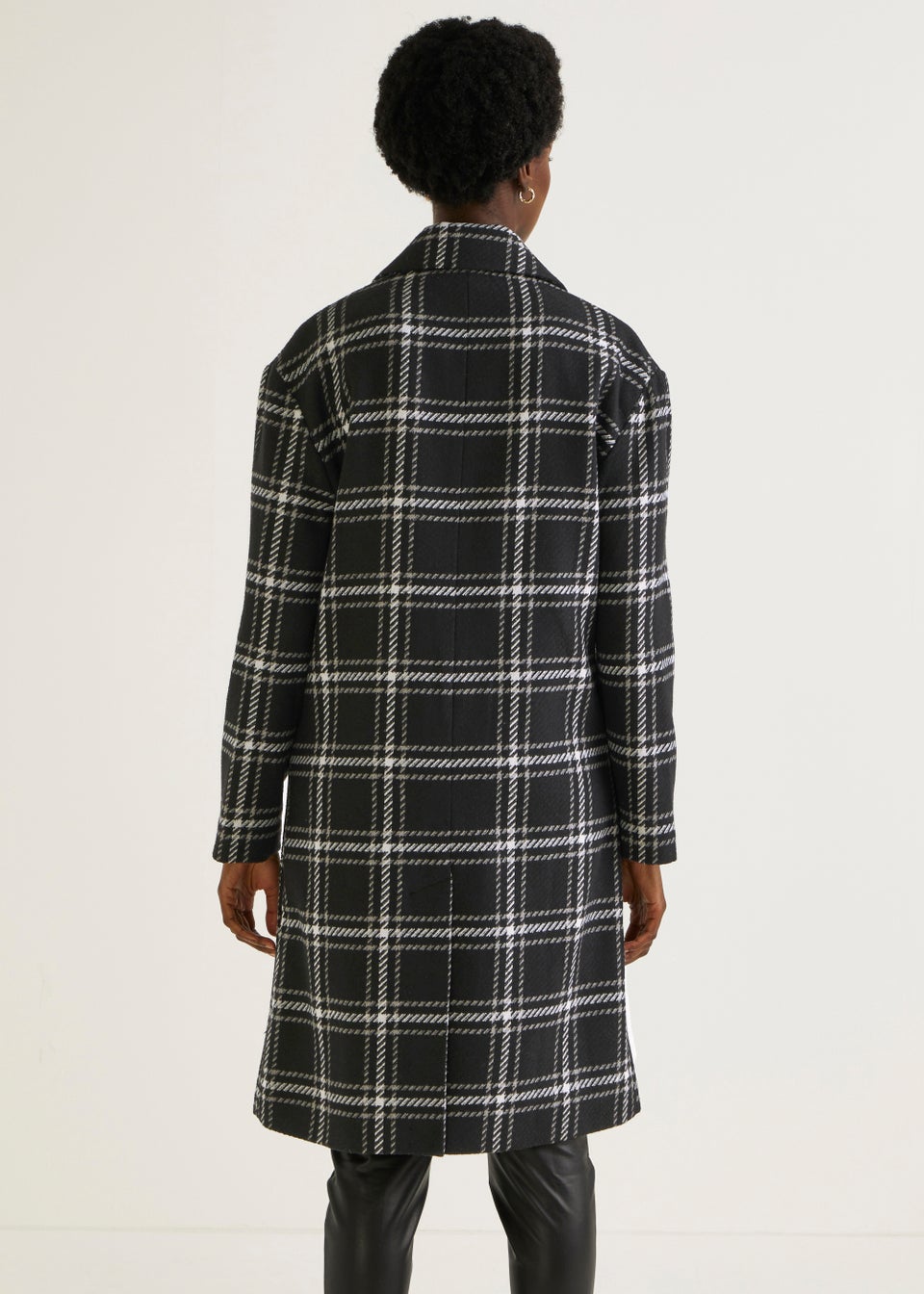 Black Check Double Breasted Coat Matalan