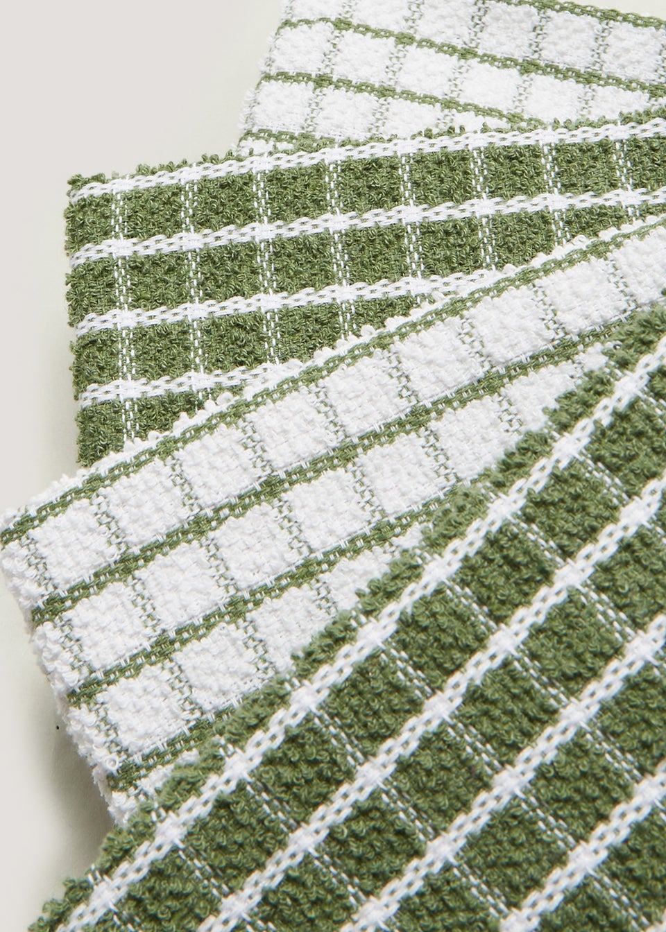 4 Pack Green Check Terry Tea Towels (60cm x 45cm)