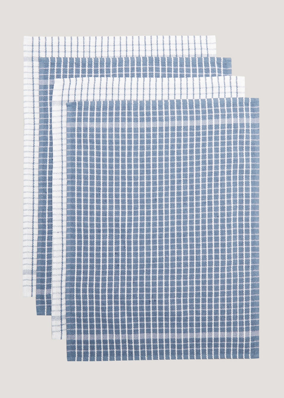4 Pack Blue Check Terry Tea Towels (60cm x 45cm)