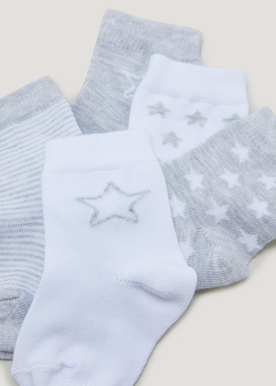 5 Pack Grey & White Baby Socks (Newborn-12mths)