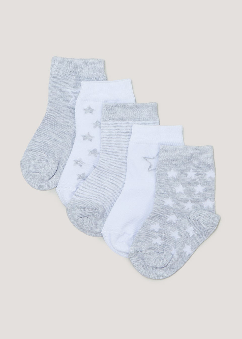 5 Pack Grey & White Baby Socks (Newborn-12mths)