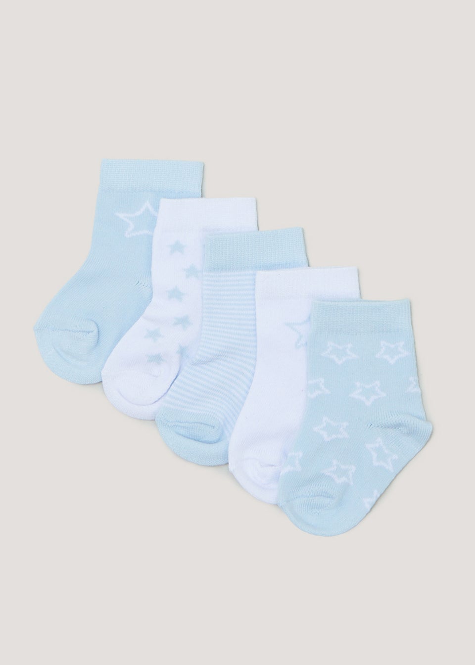 5 Pack Blue & White Star Baby Socks (Newborn-12mths)