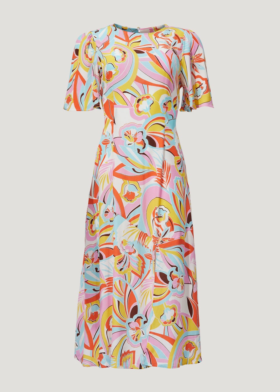 Be Beau Swirl Print Angel Sleeve Midi Dress