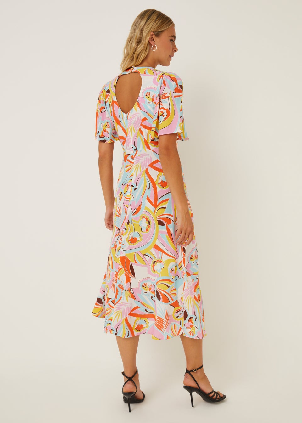 Be Beau Swirl Print Angel Sleeve Midi Dress