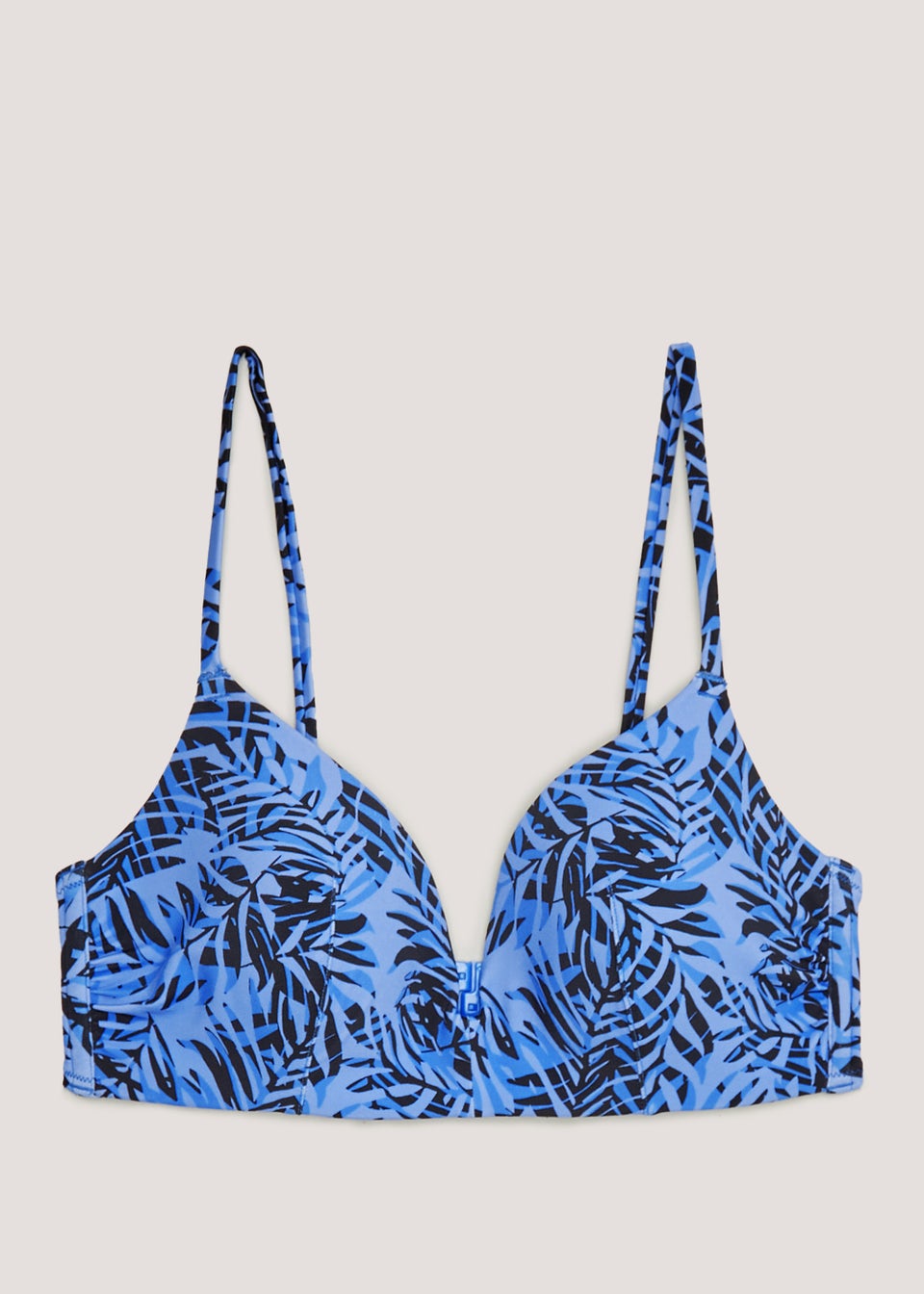 Blue Palm Print Moulded Bikini Top