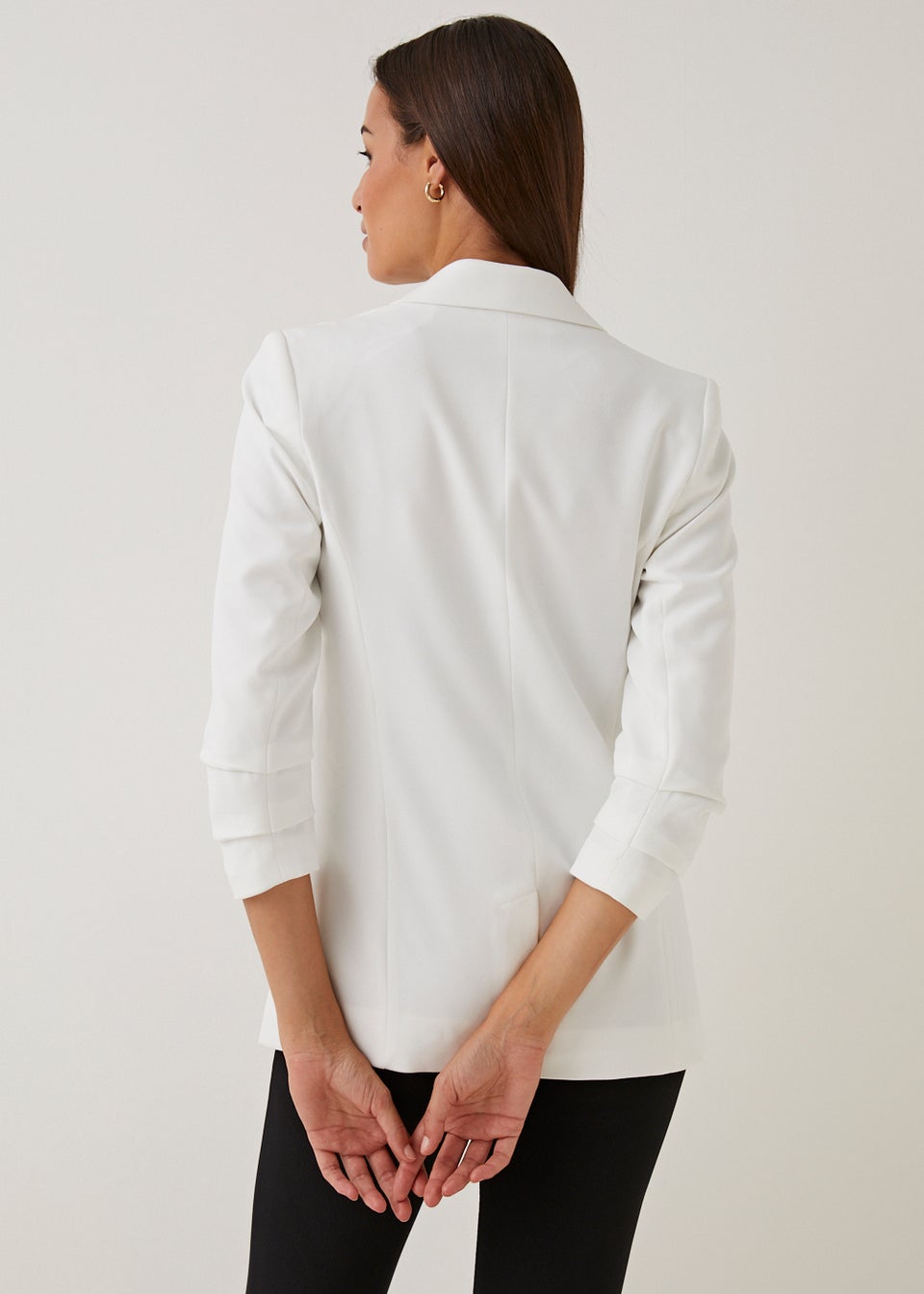 Et Vous Ivory Ruched Sleeve Blazer