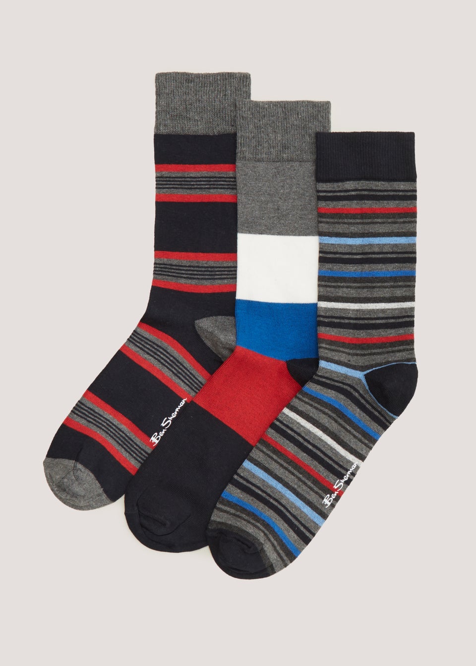 3 Pack Ben Sherman Grey Stripe Socks - Matalan