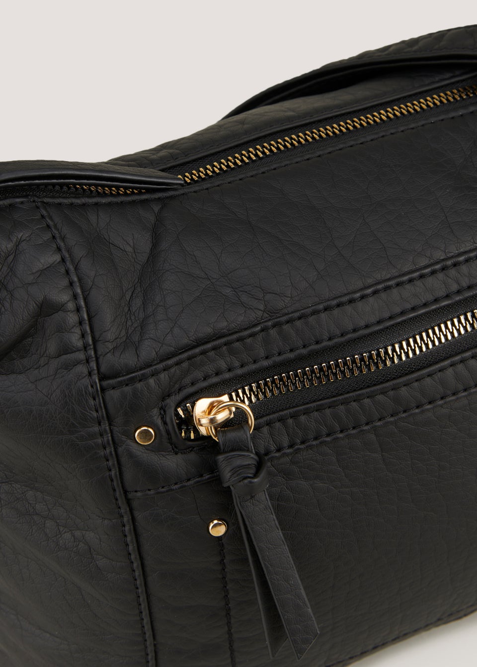 Black Washed PU Slouch Crossbody Bag