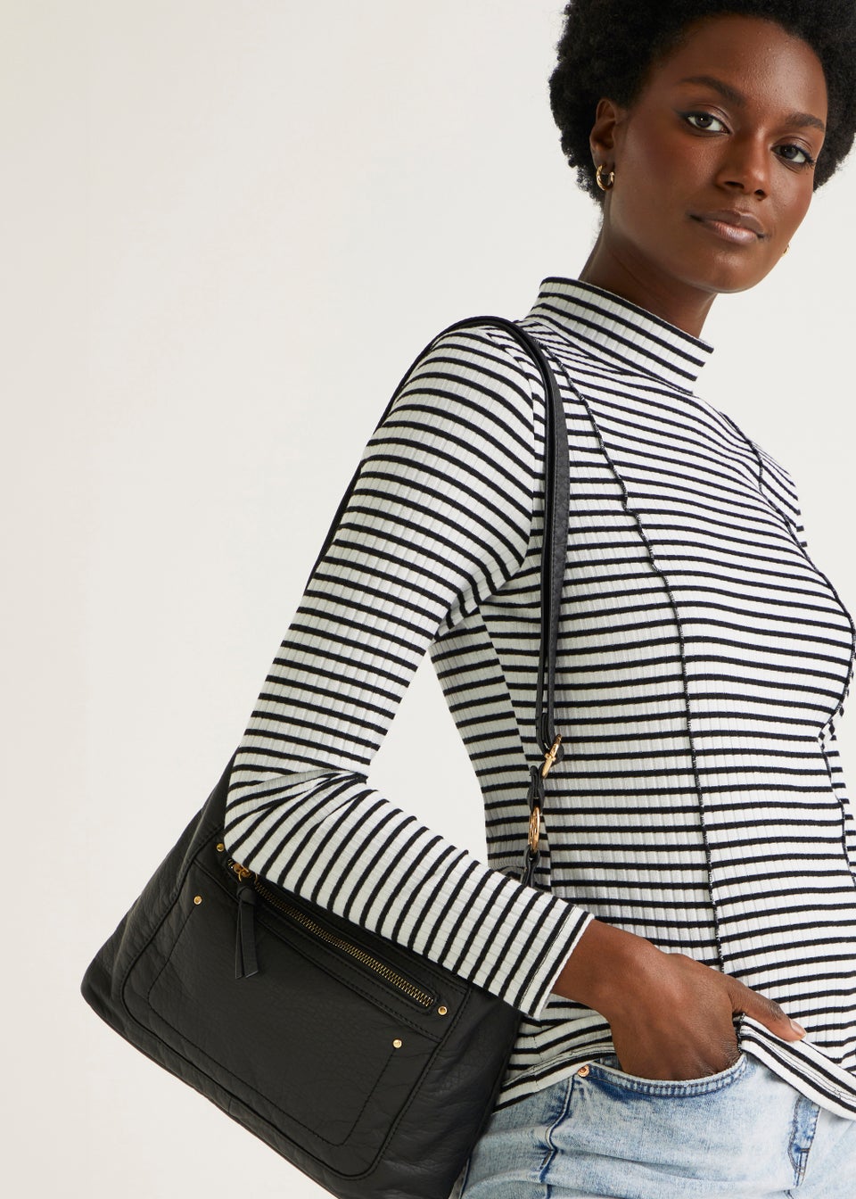 Black Washed PU Slouch Crossbody Bag