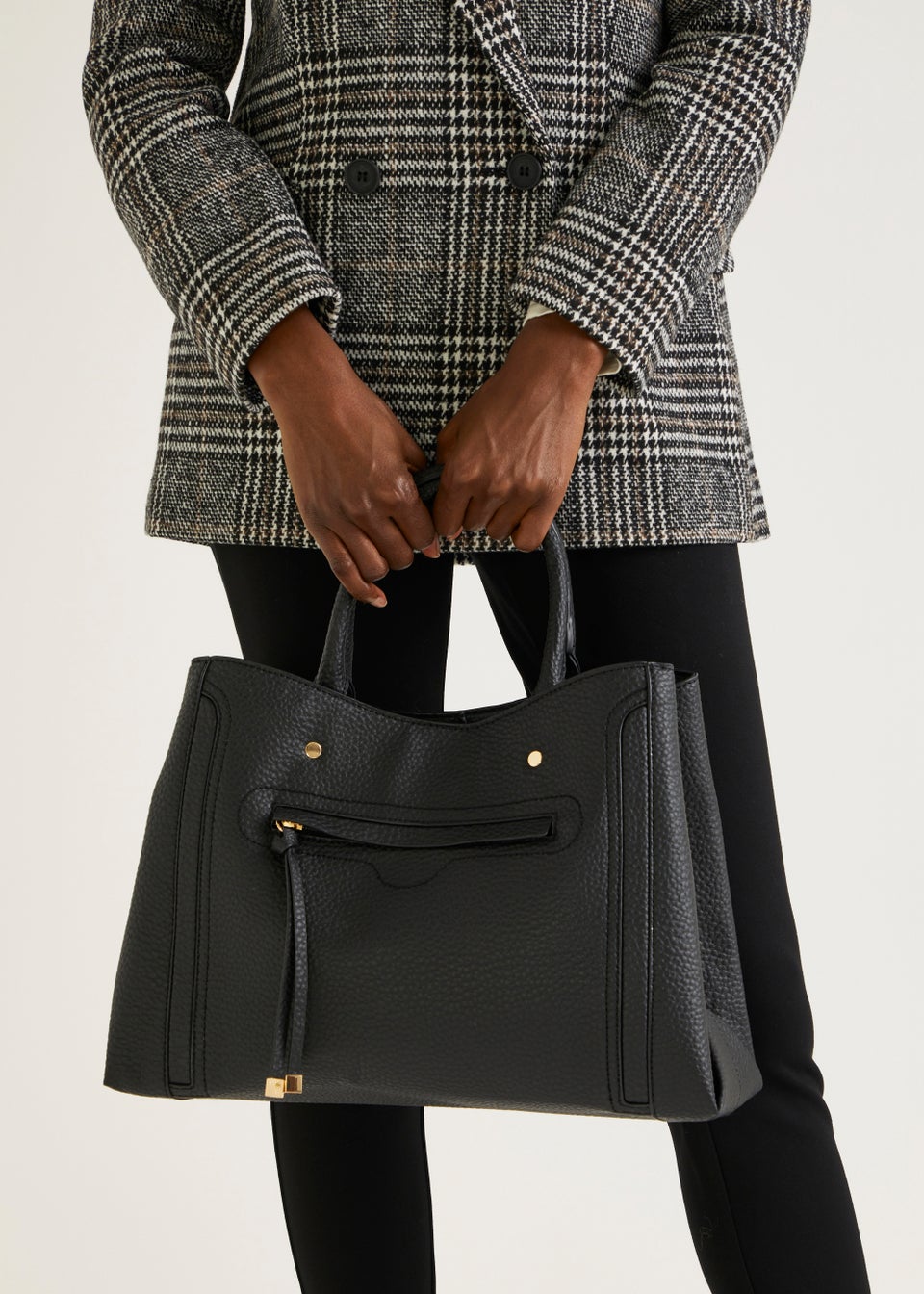 Black Front Pocket Tote Bag