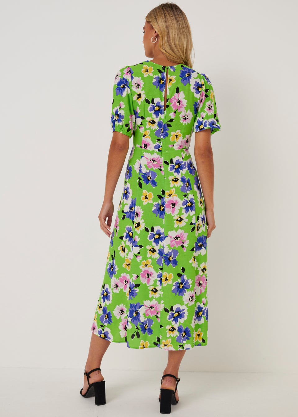 Be Beau Green Floral Cut Out Midi Dress
