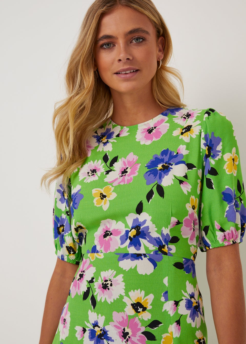Be Beau Green Floral Cut Out Midi Dress