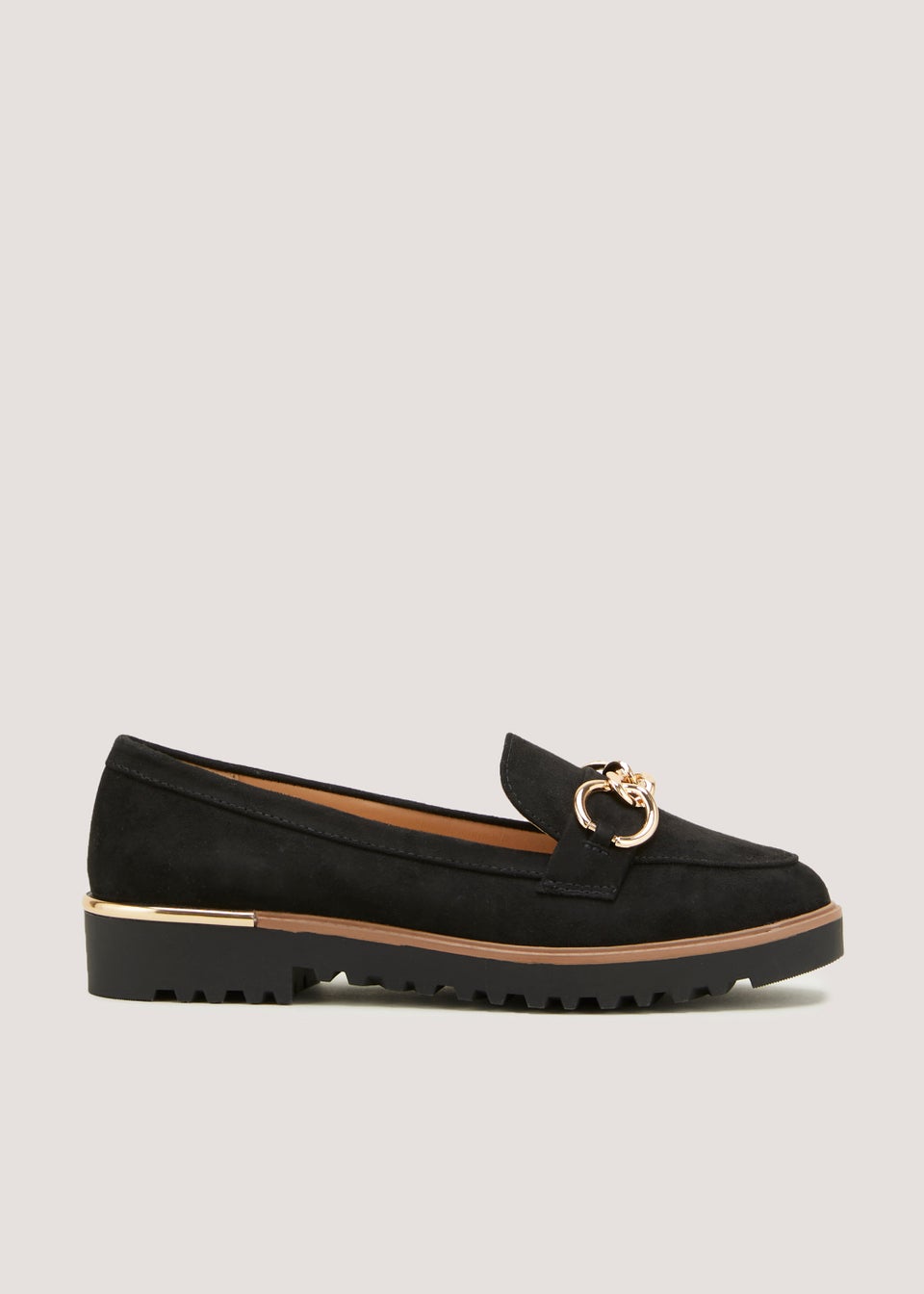 Black Wide Fit Gold Trim Loafers