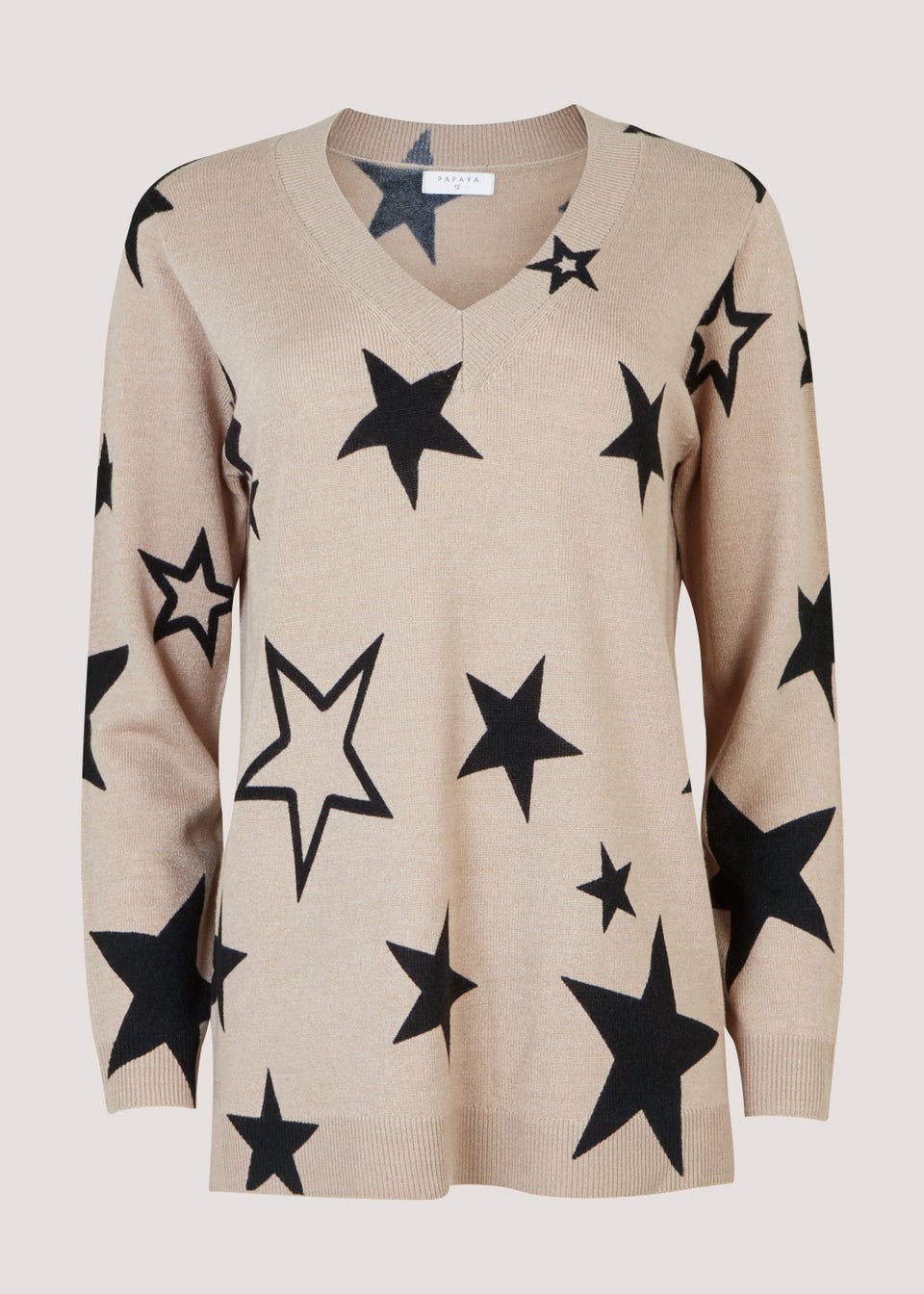 Beige Star Print Super Soft V-Neck Jumper