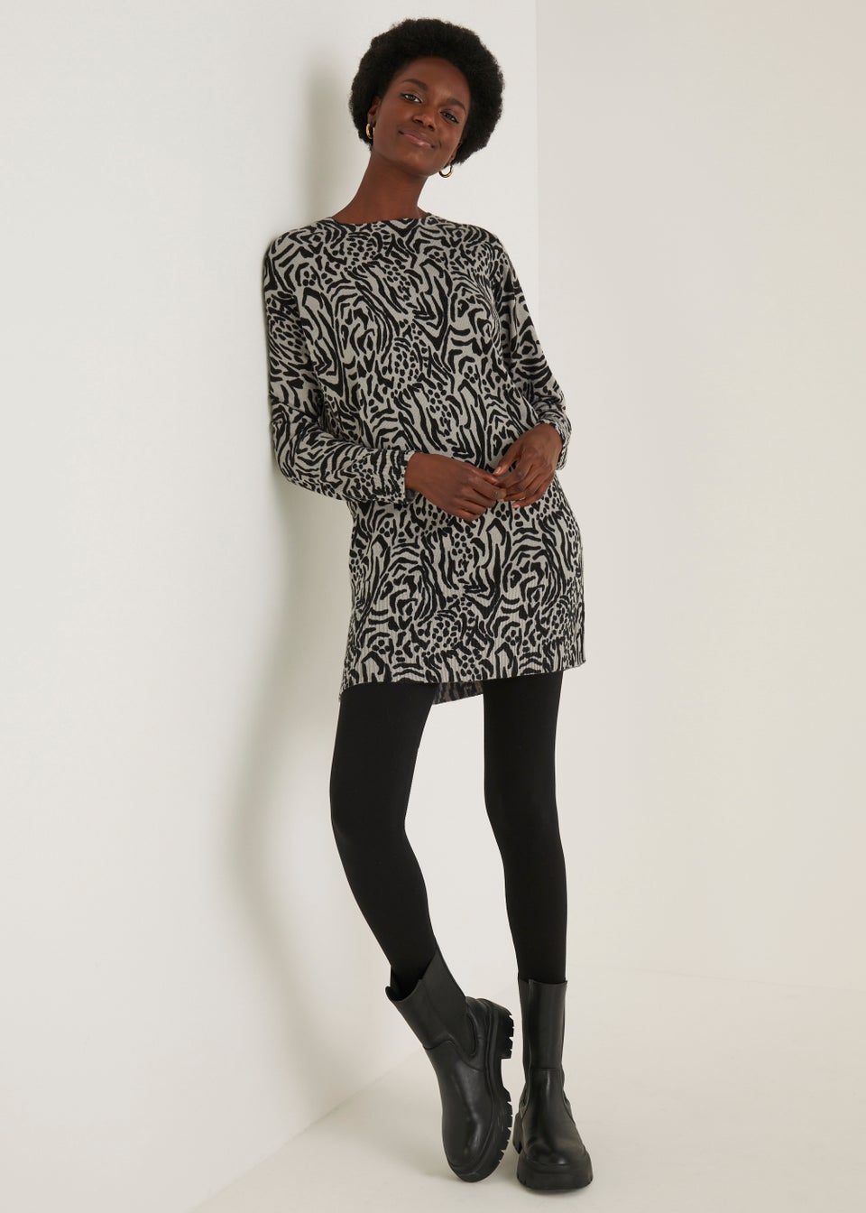 Grey Animal Print Super Soft Tunic