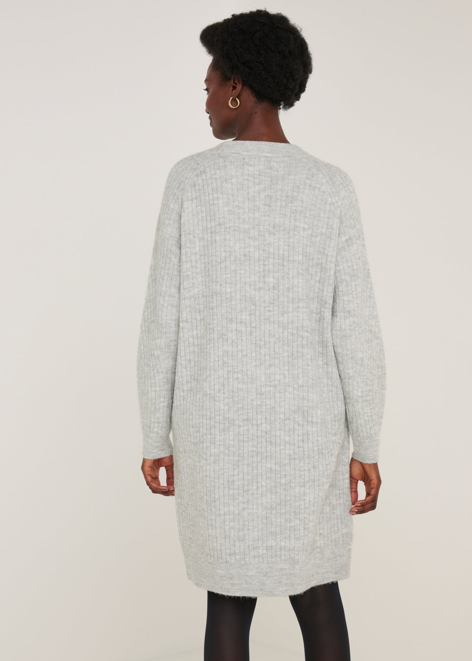 Grey Ribbed Long Sleeve Dress