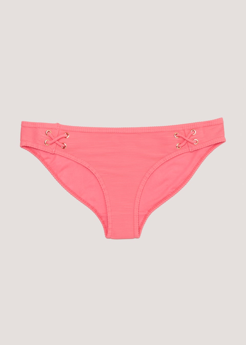 Coral Ribbed Lace Crinkle Bikini Bottoms