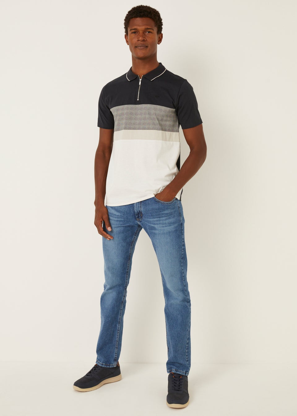 Black Smart Check Panel Polo Shirt