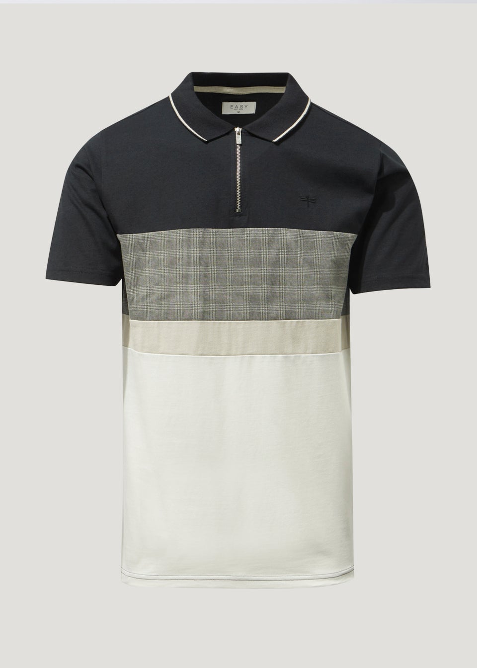 Black Smart Check Panel Polo Shirt