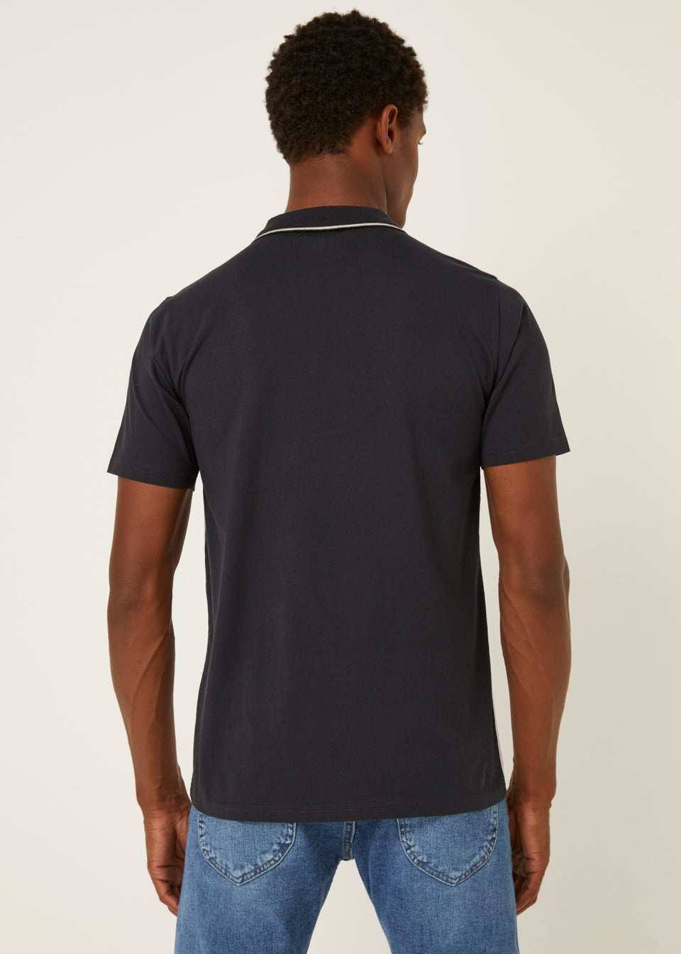 Black Smart Check Panel Polo Shirt