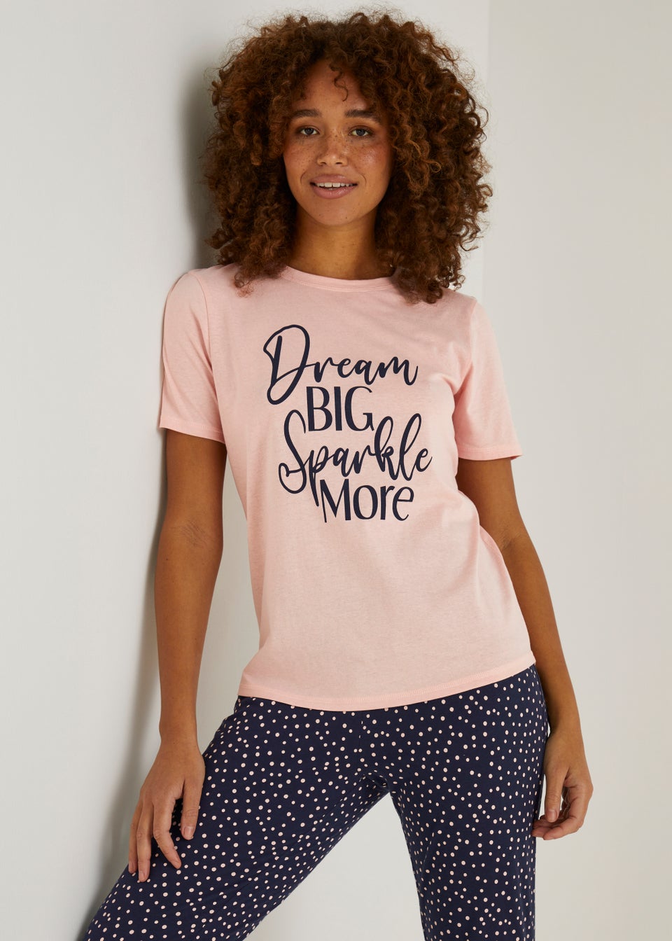 Pink Dream Big Slogan Pyjama Set Matalan