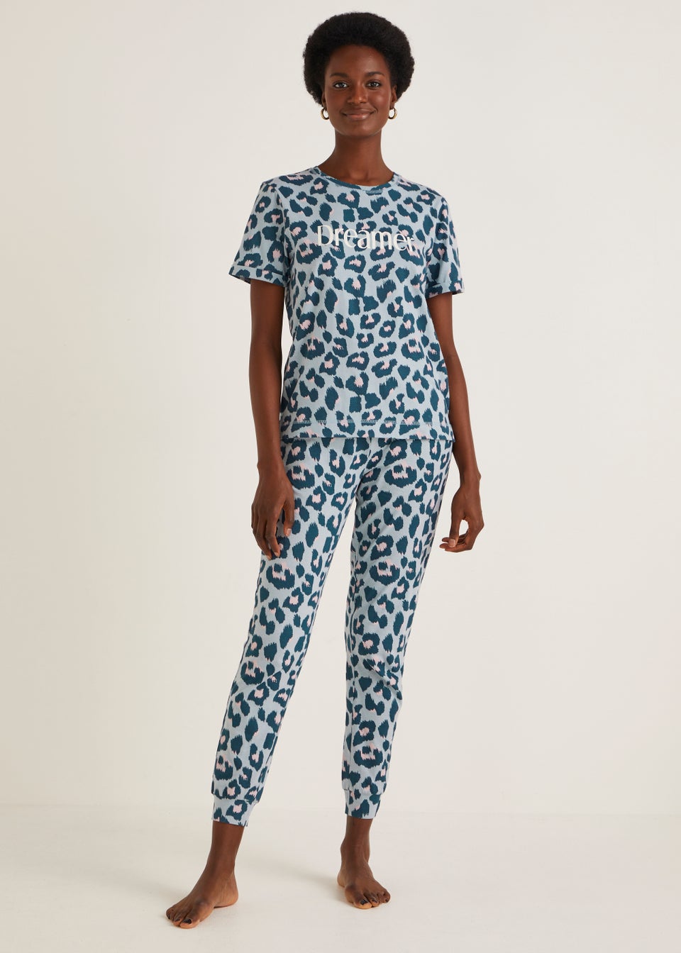 Blue leopard top print pyjamas