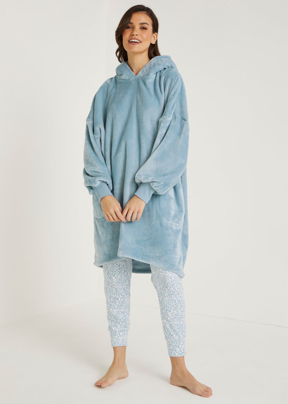 Blue Plush Long Snuggle Hoodie