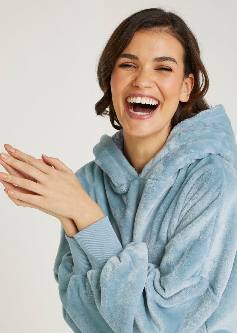 Blue Plush Long Snuggle Hoodie