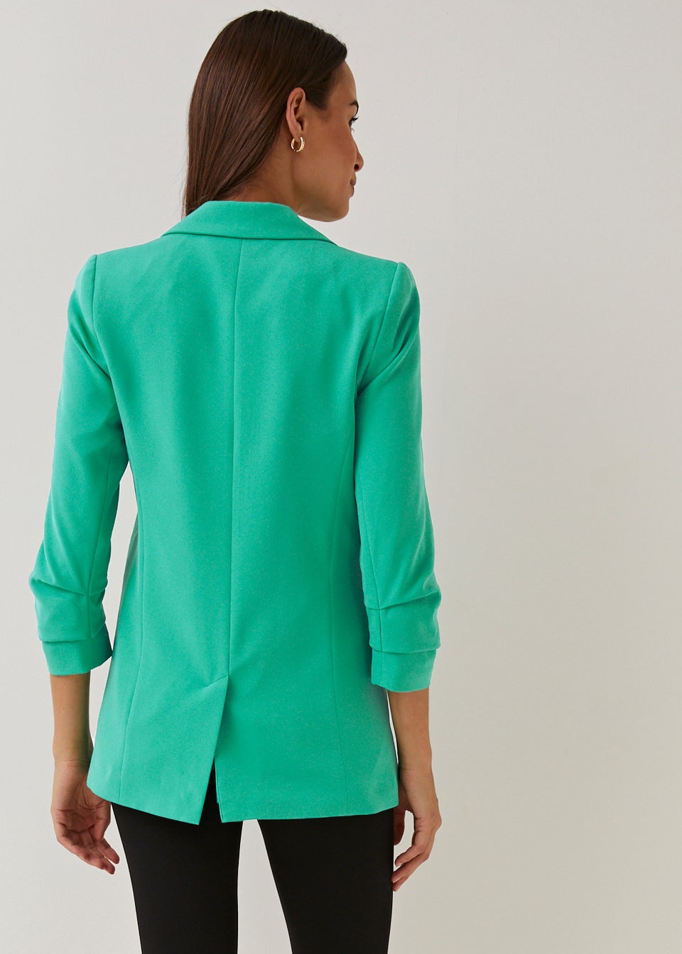 Et Vous Green Ruched Sleeve Blazer