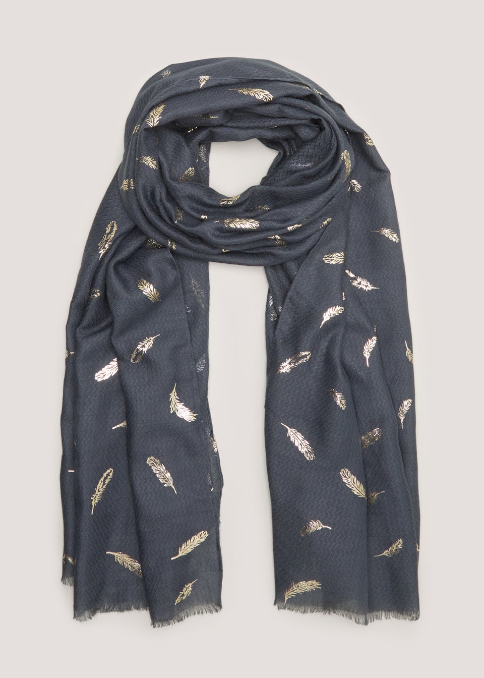 Navy Gold Feather Woven Scarf