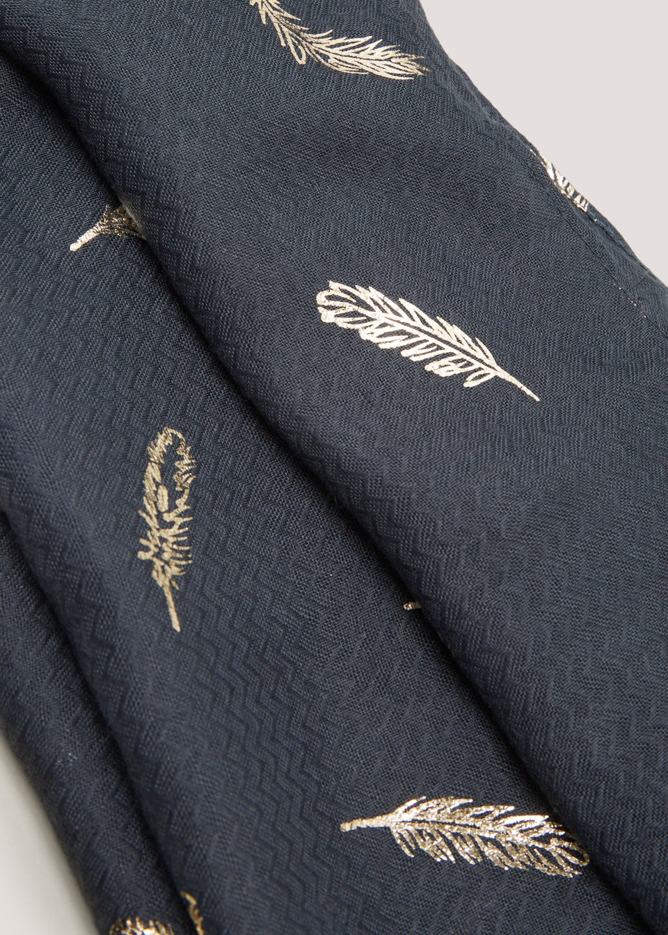 Navy Gold Feather Woven Scarf