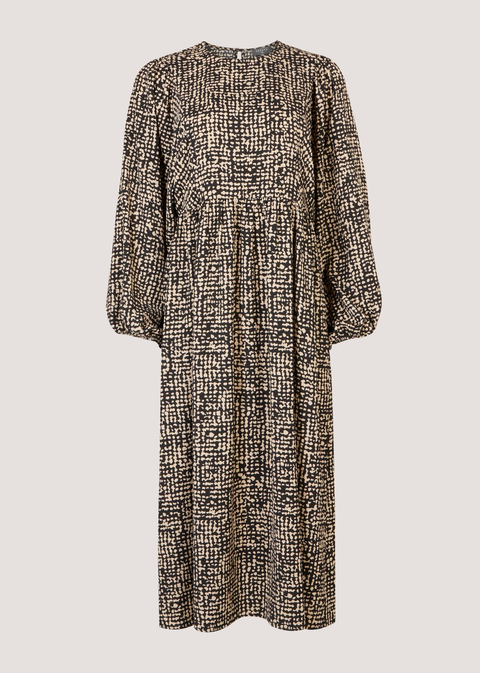 Black Twill Patterned Long Sleeve Midi dress