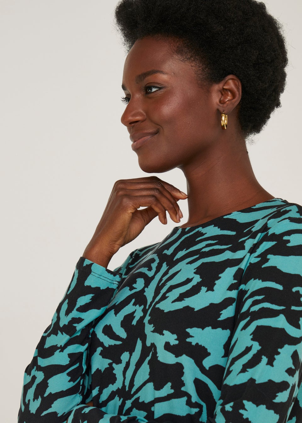Green Animal Print Long Sleeve Dress