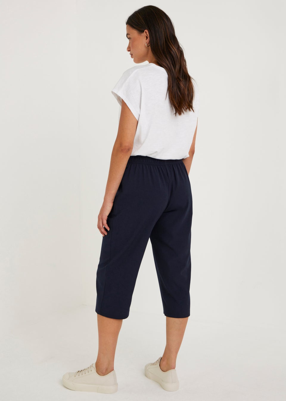 Stretch cotton cropped trousers length 235 navy Anne Weyburn  La  Redoute