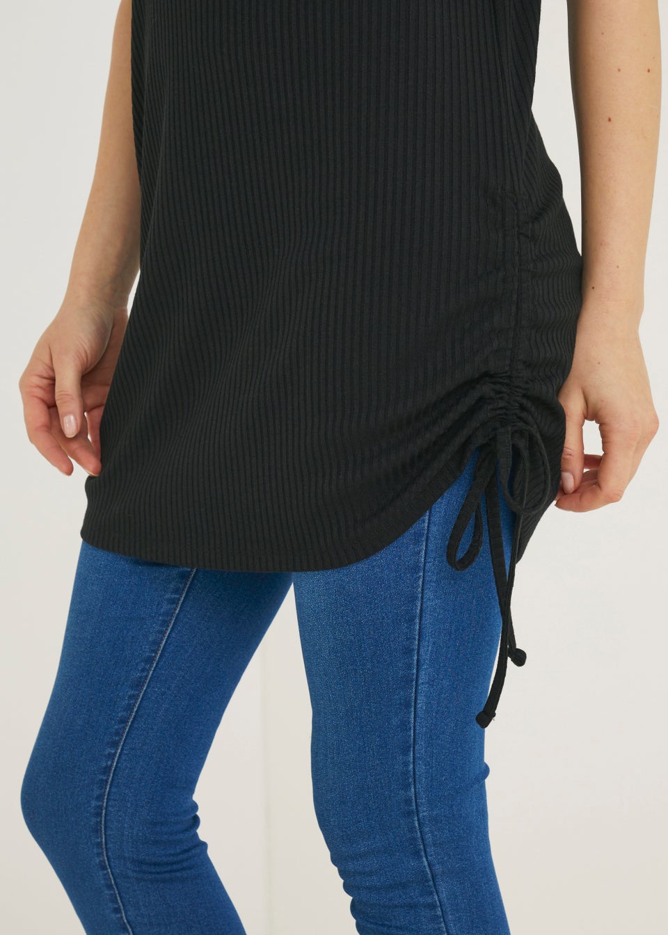 Black Ruched Longline Tee